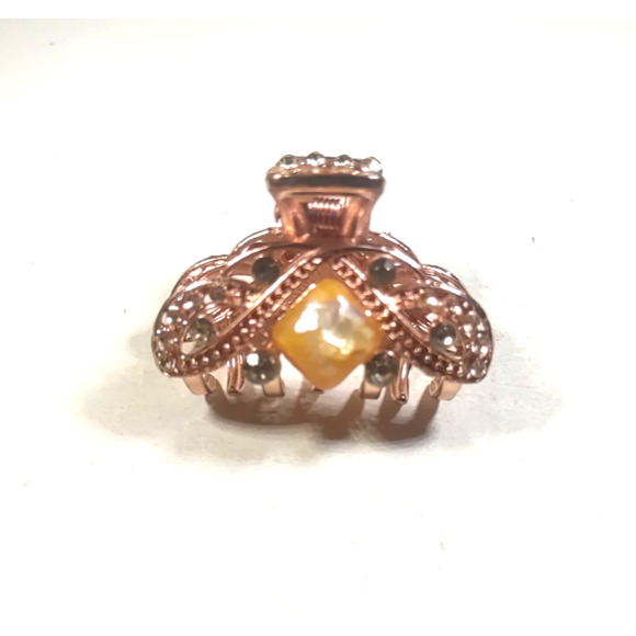 Hair Barrette Claw Clip Rose Gold Color Rhinestone Pearlized Stone? - Picture 2 of 7